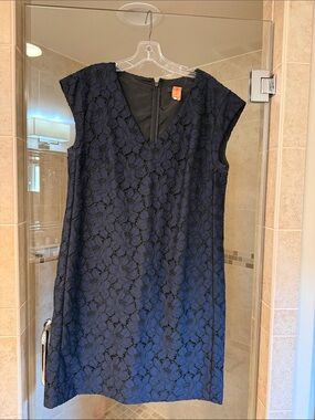 J. Crew Navy Floral Lace V-Neck Midi Dress